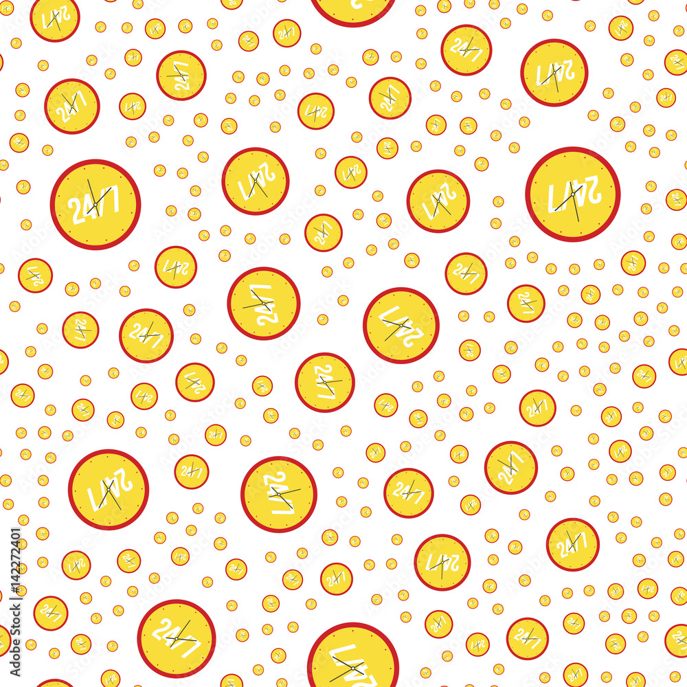 Clock 24/7 on the white background. Vector seamless pattern flat illustration EPS 10 Clock 24/7 on the white background. Vector seamless pattern flat illustration EPS 10