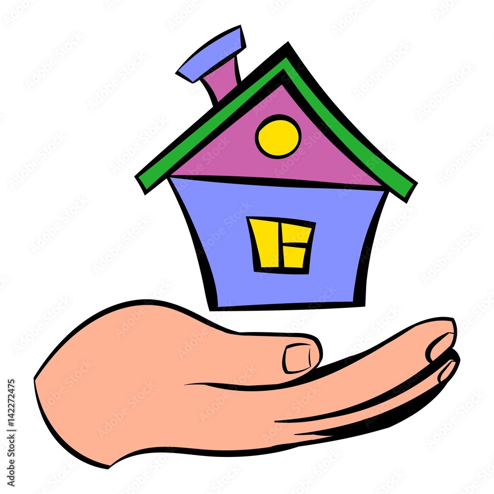 House in hand icon, icon cartoon
