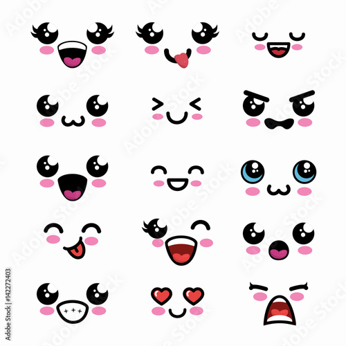 set faces kawaii style vector illustration design photo
