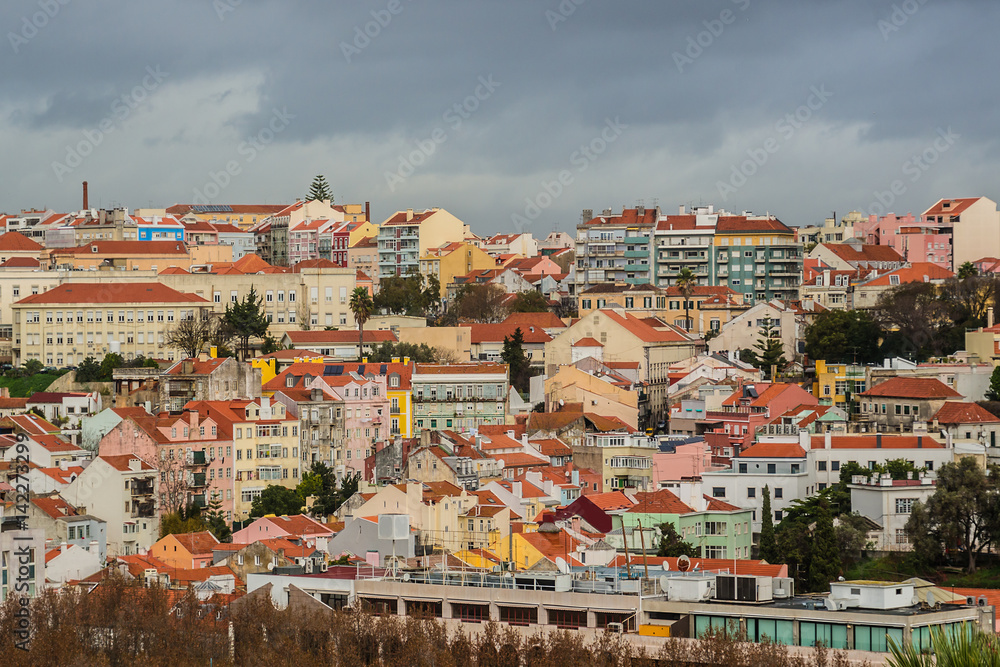 Lisbon Panorama with red roofs. Portugal.