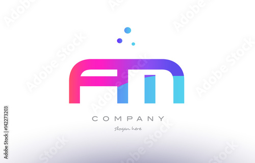 fm f m  creative pink blue modern alphabet letter logo icon template