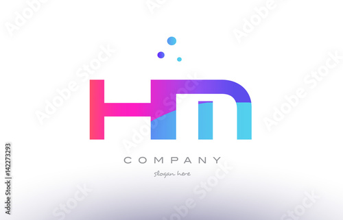 hm h m  creative pink blue modern alphabet letter logo icon template