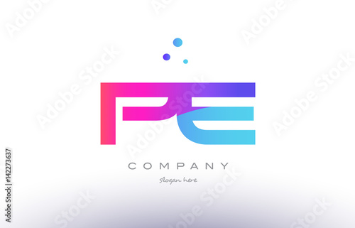 pe p e  creative pink blue modern alphabet letter logo icon template