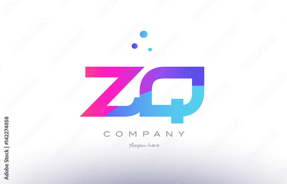 zq z q  creative pink blue modern alphabet letter logo icon template