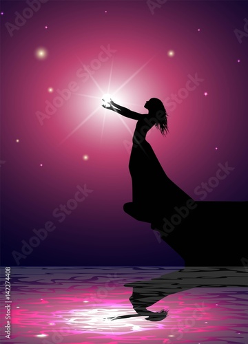 illustrazione fantastica di donna con una luce tra le mani