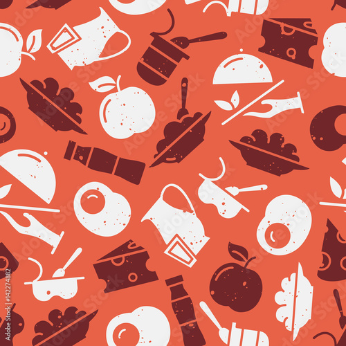 Pattern with dishes for breakfast