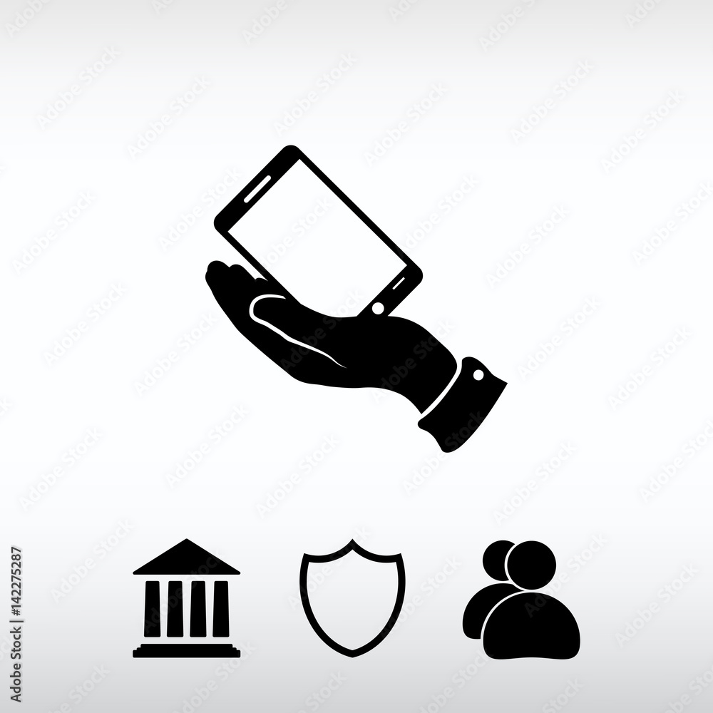 in the hands of the smartphone icon, vector illustration. Flat d in the hands of the smartphone icon, vector illustration. Flat d
