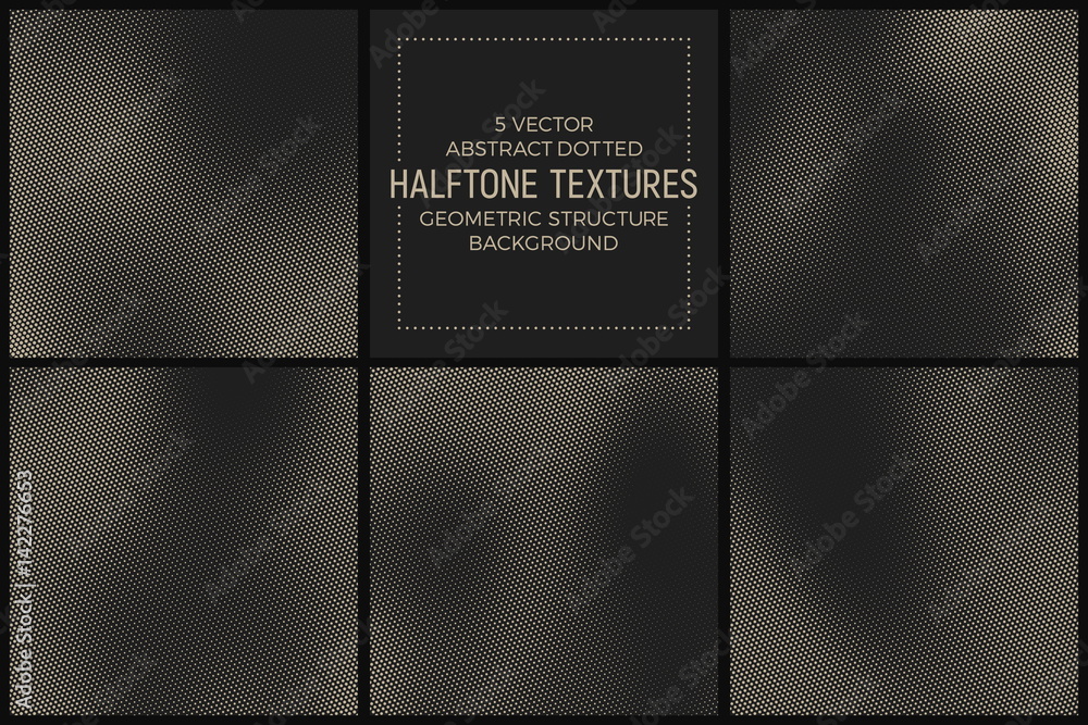 Set of 5 Vector Abstract Dotted Halftone Textures. Pale Geometric Structure Background