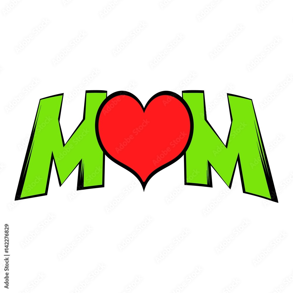 Lettering Mom and heart icon, icon cartoon Lettering Mom and heart icon, icon cartoon