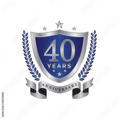 40th anniversary years shield blue silver color
