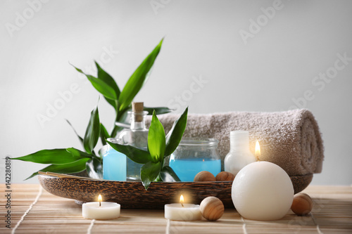 Spa composition on wooden plate