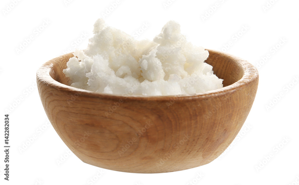 Bowl with coconut oil isolated on white Bowl with coconut oil isolated on white