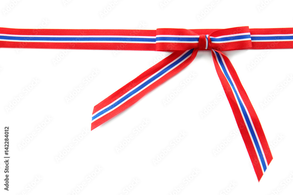 Obraz premium Ribbon bow in colors of Thai flag on white background