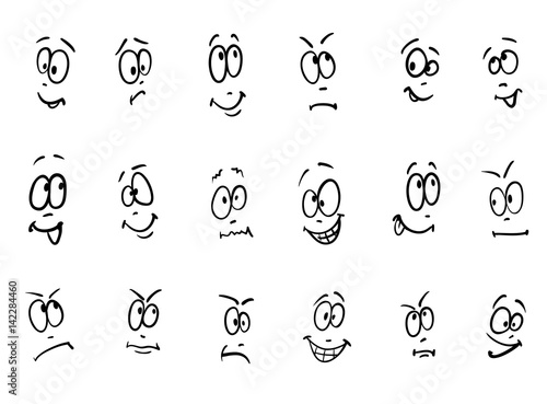 Emotion, vector set of cartoon facial expressions.