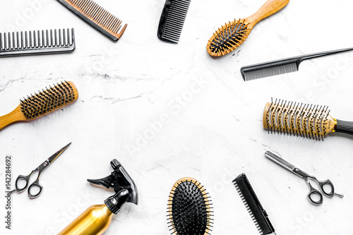 styling hair with tools in barbershop on white background top view mockup