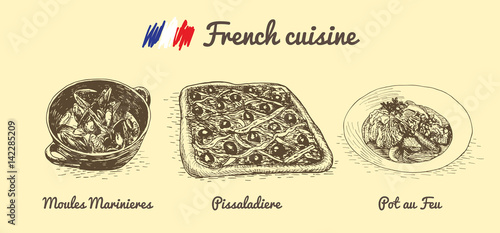 French menu monochrome illustration.