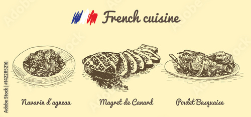 French menu monochrome illustration.