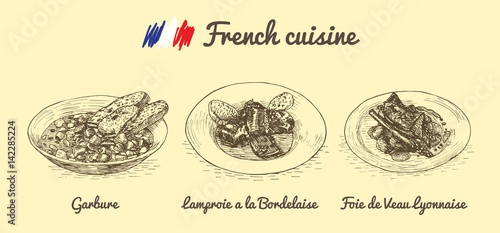 French menu monochrome illustration.