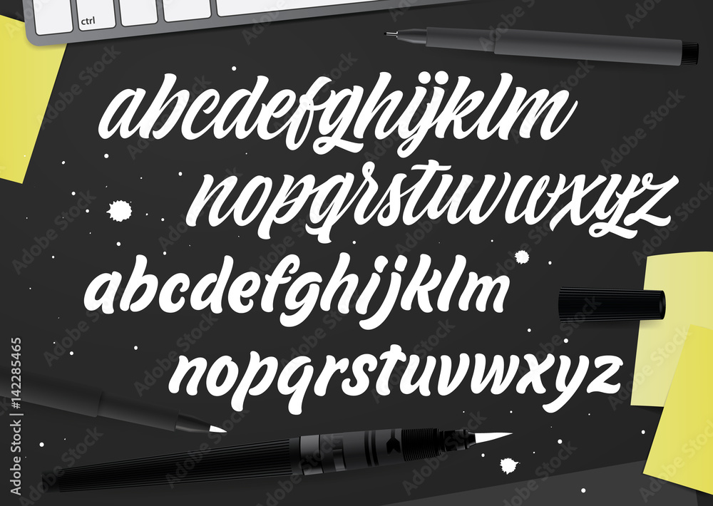 Hand drawn ABC set. Brush painted letters. Handwritten script alphabet ...