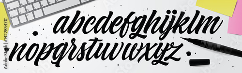 Vector set with hand written ABC letters isolated on white background. Hand Lettering and Typographic typeface for Designs: Logo, for Poster, Invitation, Card, etc. Brush Typography. 