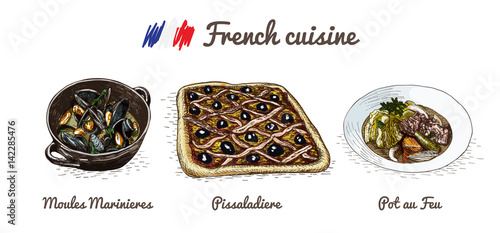 French menu colorful illustration.