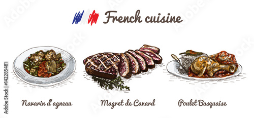 French menu colorful illustration.
