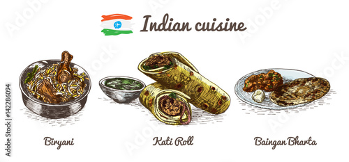 Indian menu colorful illustration.