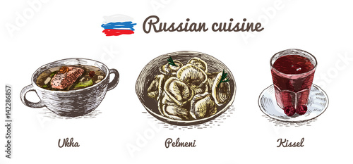 Russian menu colorful illustration.