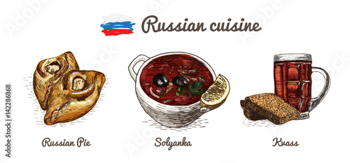 Russian menu colorful illustration.