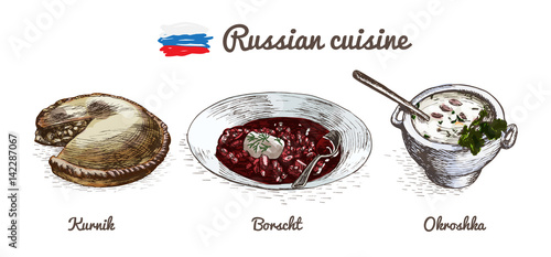 Russian menu colorful illustration.