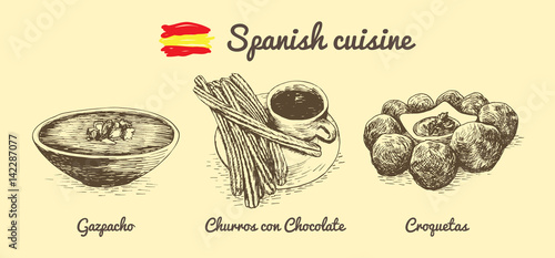 Spanish menu monochrome illustration.