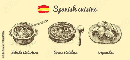 Spanish menu monochrome illustration.
