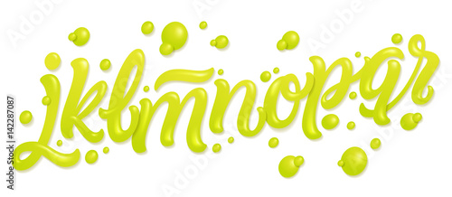 Font set with letters. Alphabet made of fresh lime juices isolated on white. Liquid letters. Vector illustration made of water.