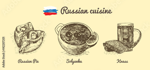 Russian menu monochrome illustration.