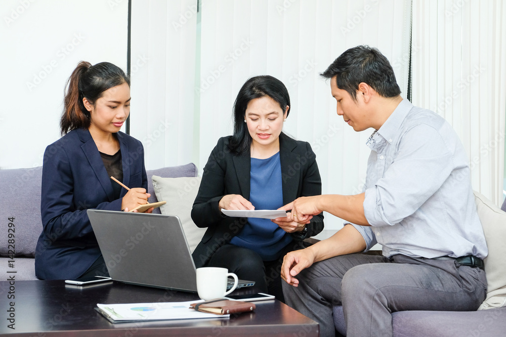 Business man and woman meeting and working at office, business team concept Business man and woman meeting and working at office, business team concept