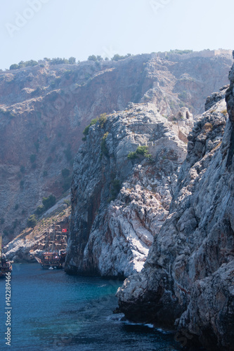 View from sea of Alanya castle rock