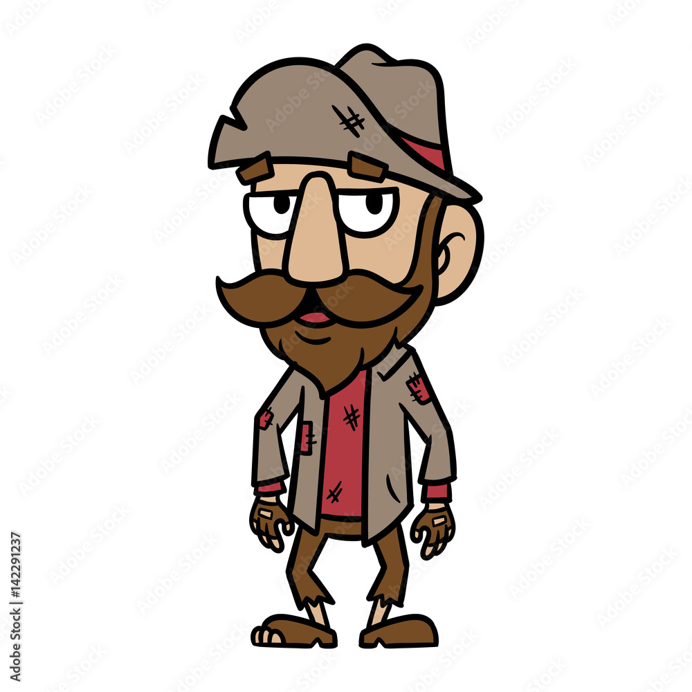 Fototapeta premium Cartoon Homeless Person Vector Illustration