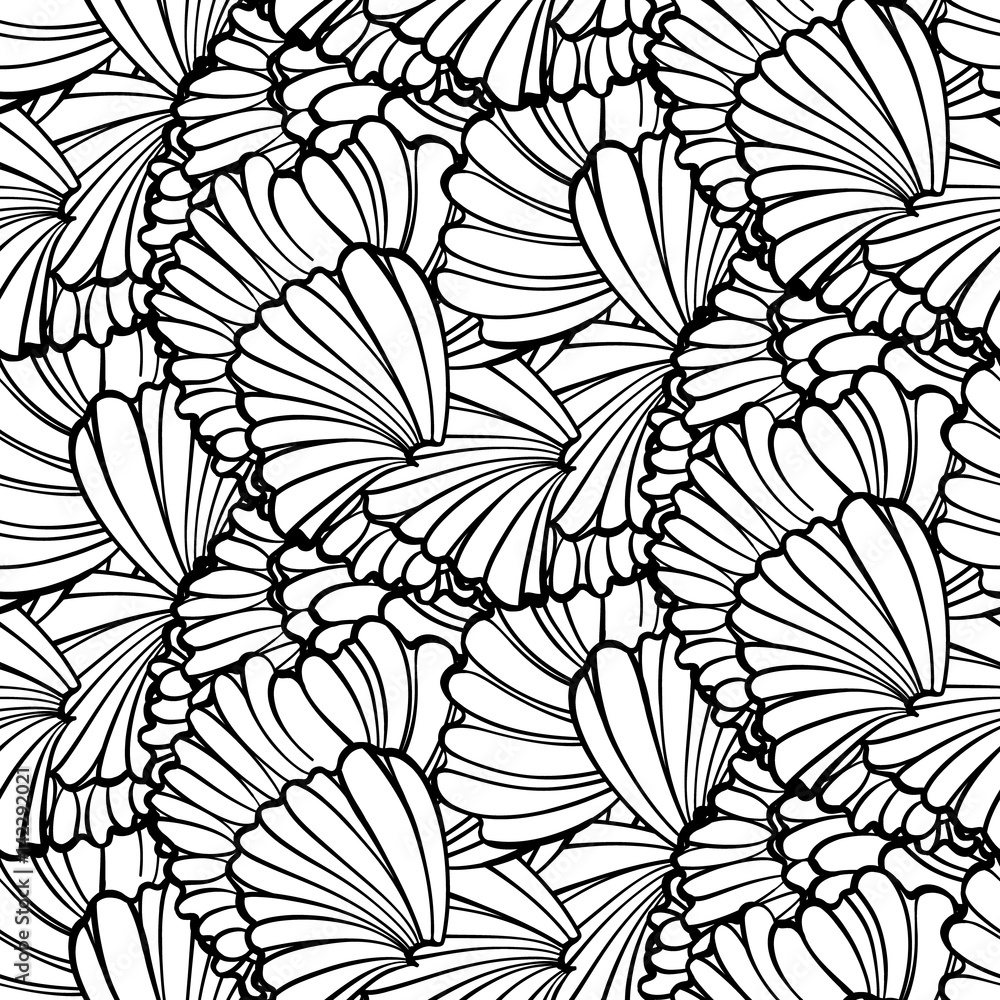 Vector floral black and white seamless pattern