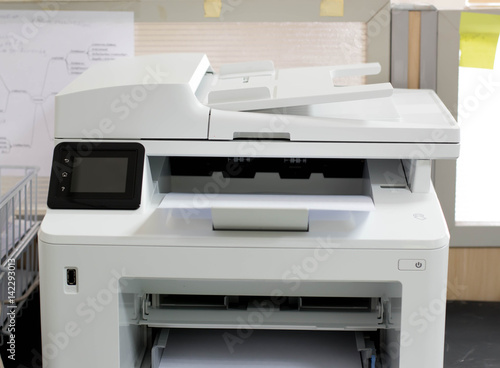 White printer and paper laser printer.
