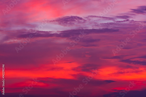 Nature background. Red sky at night and clouds. Beautiful and colorful sunset time. © kdshutterman