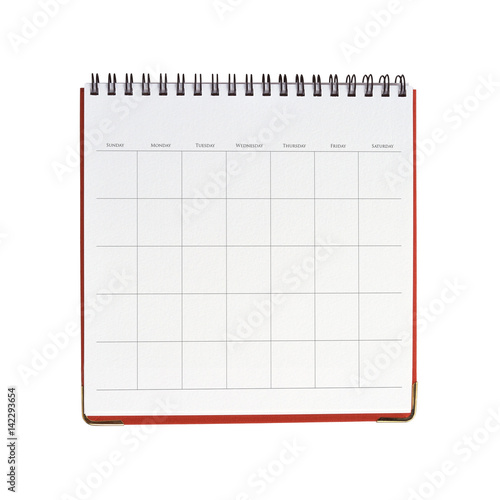 Blank calendar template isolated on white background with clipping mask.
