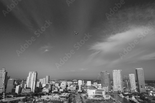 Black and white image of a Downtown Miami Florida scene