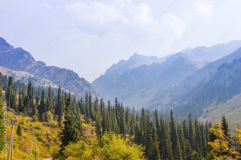 Tuyk su gorge near Shymbulak ski resort. Tien Shan mountains at summer time, Almaty, Kazakhstan