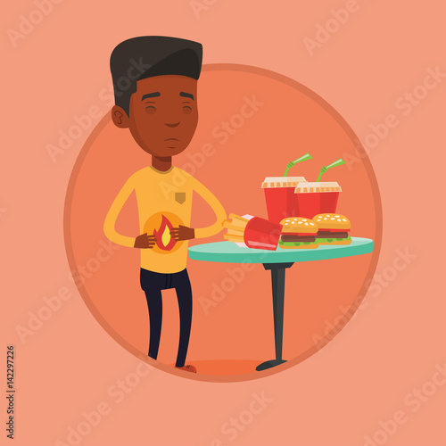 Man suffering from heartburn vector illustration.
