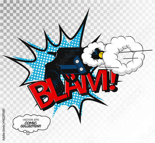 Comic bubbles design in pop art style. T-shirt Blam lettering fun vector illustration.
