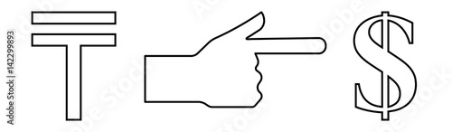 Vector linear icon with a picture of a hand with an extended index finger indicating the exchange of tenge per dollar