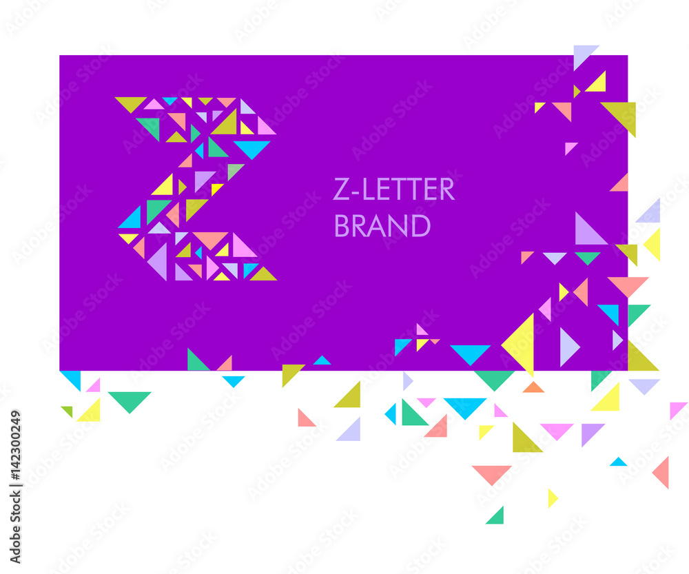Obraz premium Creative logo for the corporate identity of the company: the letter Z. The letter is made up of bright parts, triangles. A mosaic letter, a kaleidoscope. Modern style. Geometry.