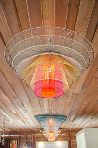 Wooden ceiling with lamp
