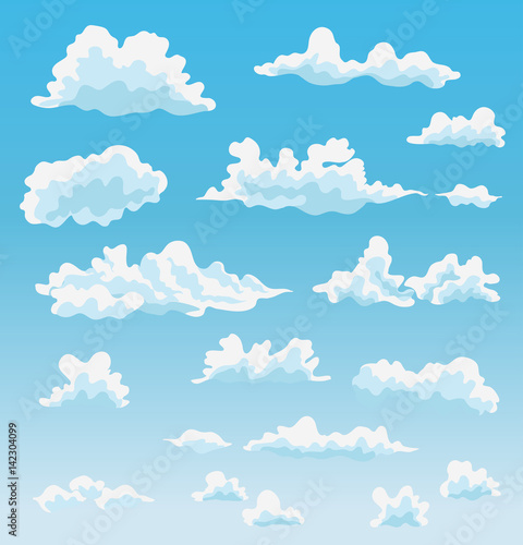 clouds set on sky cartoon vector illustration