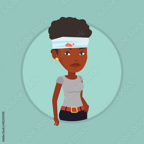 Woman with injured head vector illustration.